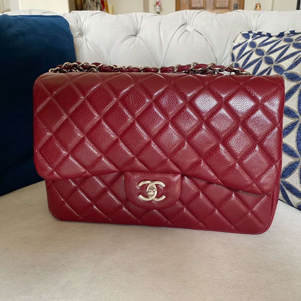 Chanel classic caviar jumbo bag, red, excellent